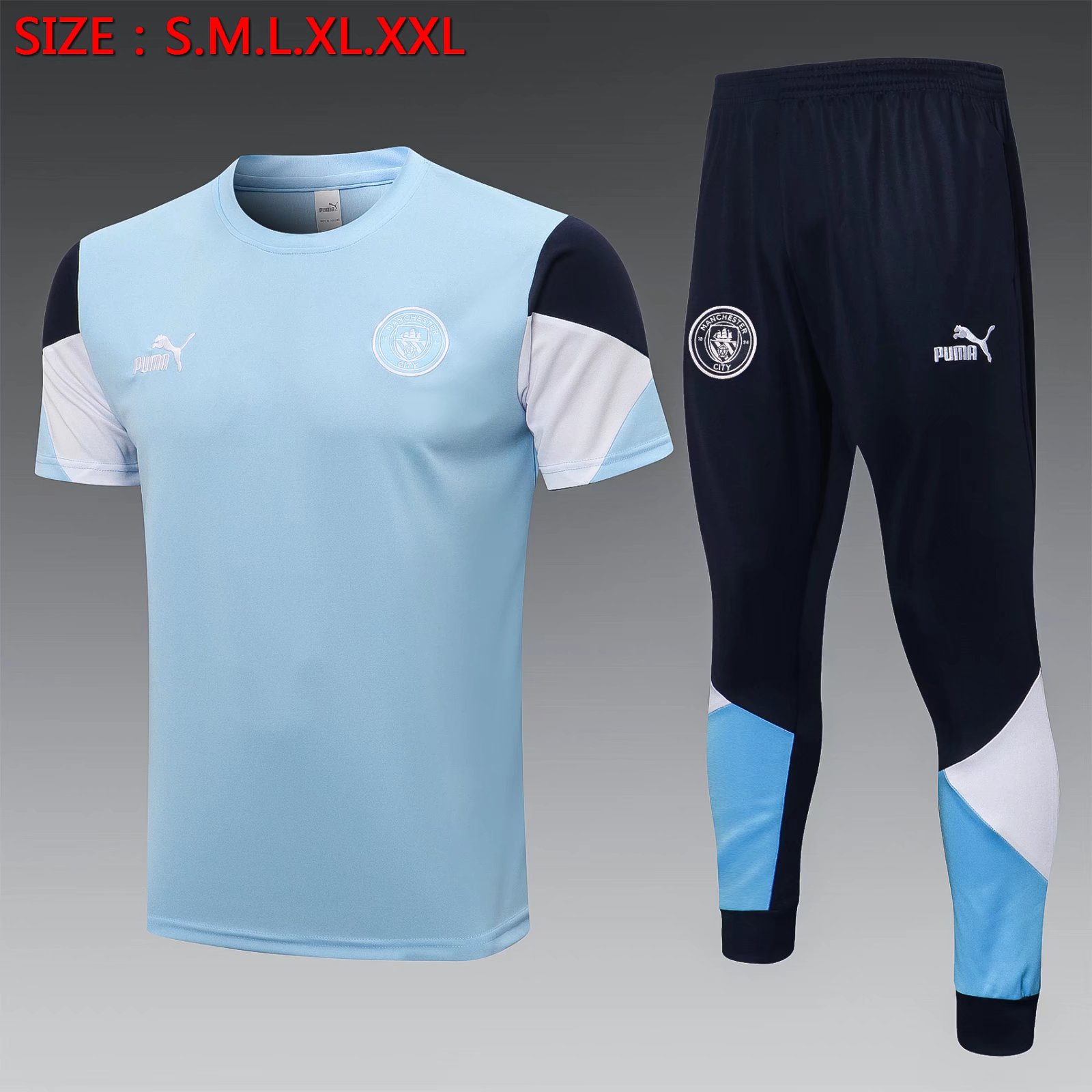 2021/22 Manchester City Blue Short-Sleeve Thailand Soccer Tracksuit Uniform-815