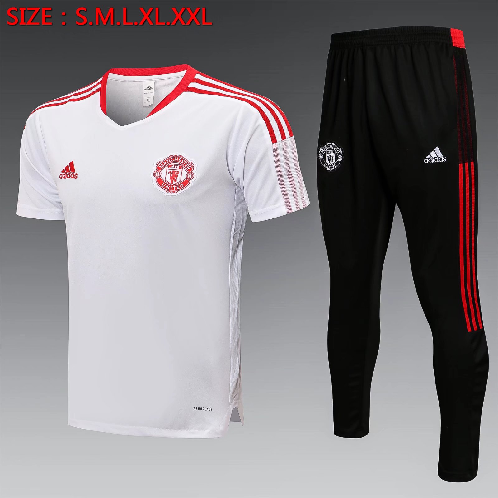 White & Red Sleeve 2021-2022 Manchester United White Shorts-Sleeve Thailand Soccer Tracksuit Uniform-815