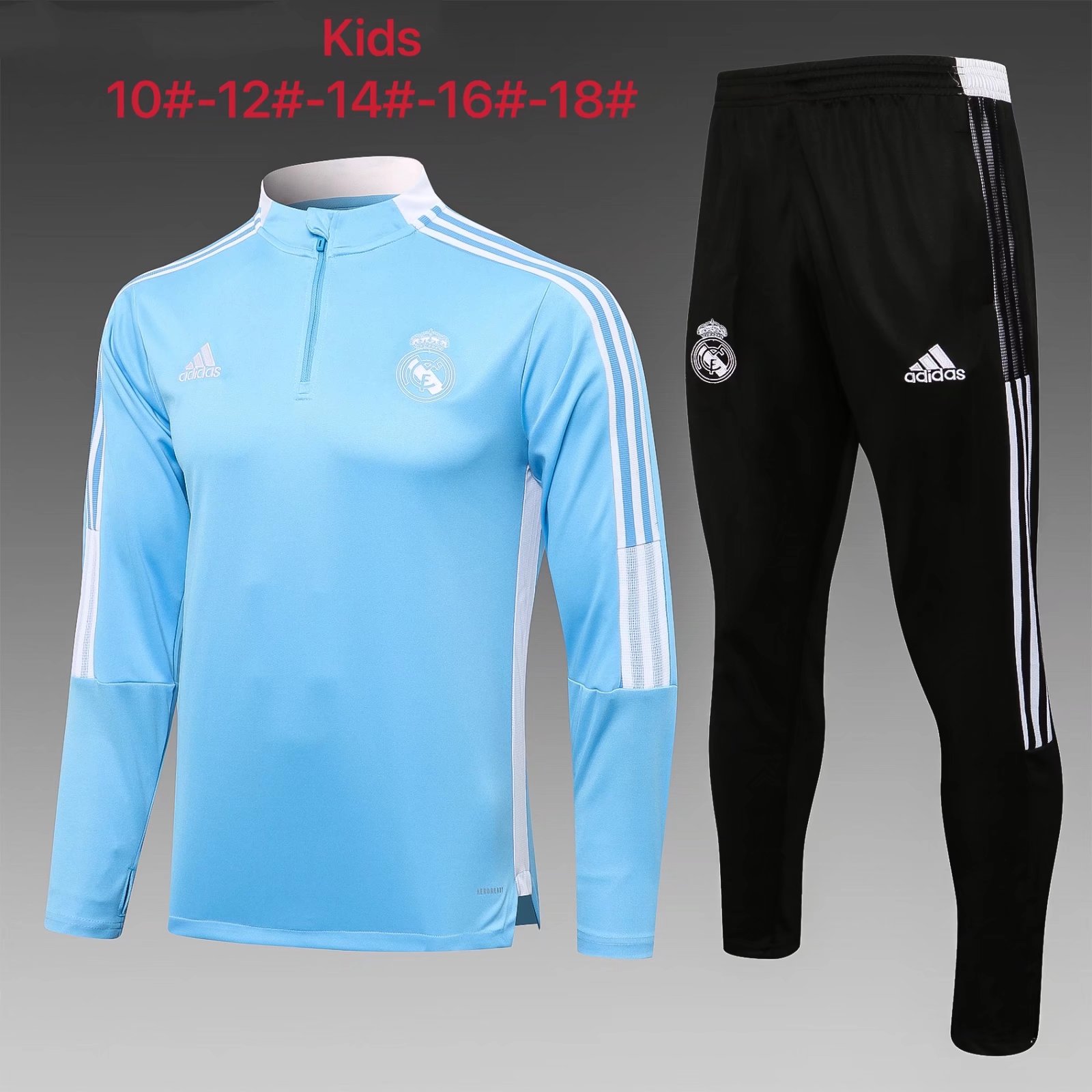 2021-22 Real Madrid Blue  Kids/Youth Soccer Tracksuit Uniform-815