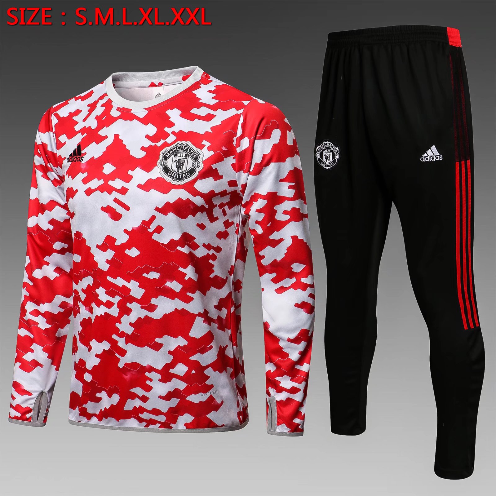 2021-22 Manchester United White & Red Thailand Tracksuit Uniform-815