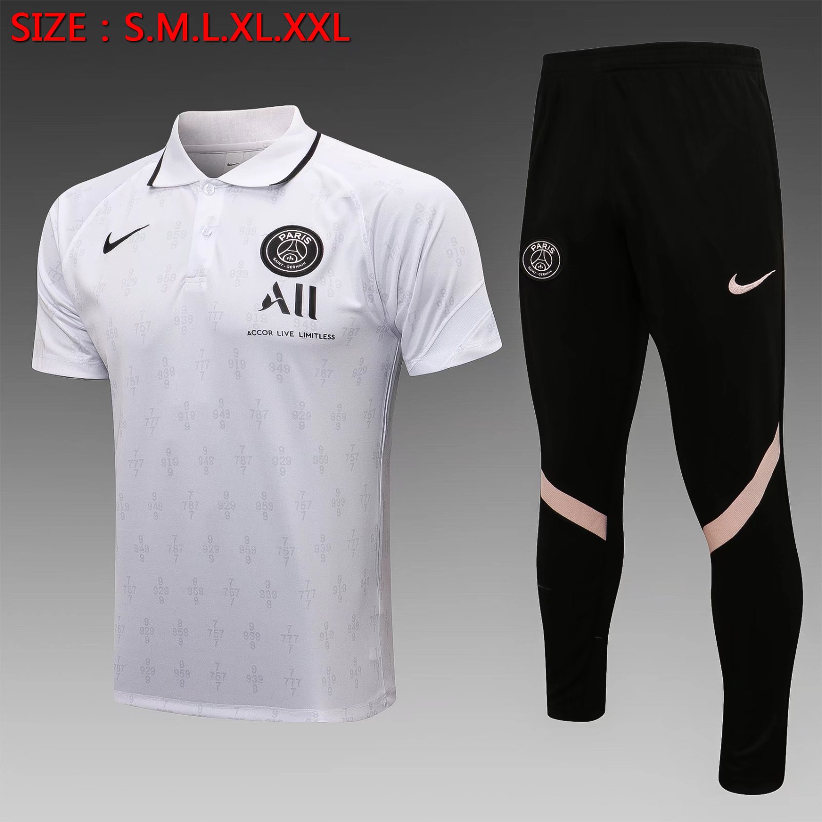 2021-2022 PSG White With Black collar Thailand Polo Uniform-815