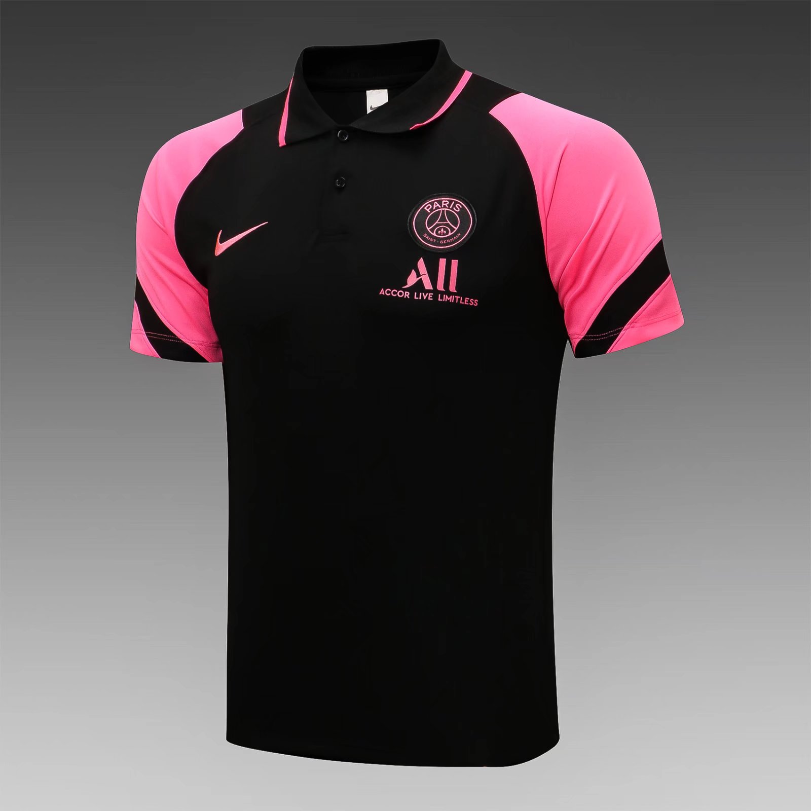 2021-2022 PSG Black With Pink Sleeve Thailand Polo Shrits-815