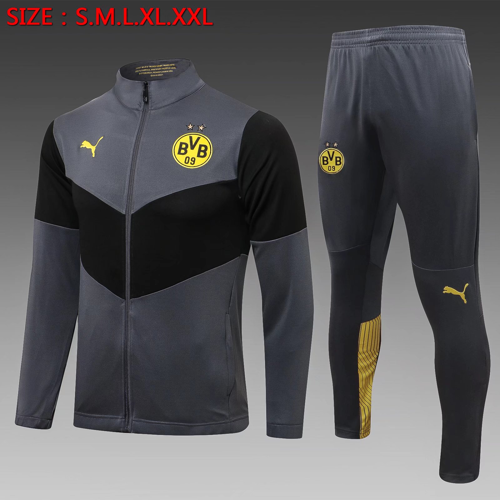 2021-2022 Borussia Dortmund Black & Gray Soccer Jacket Uniform-815