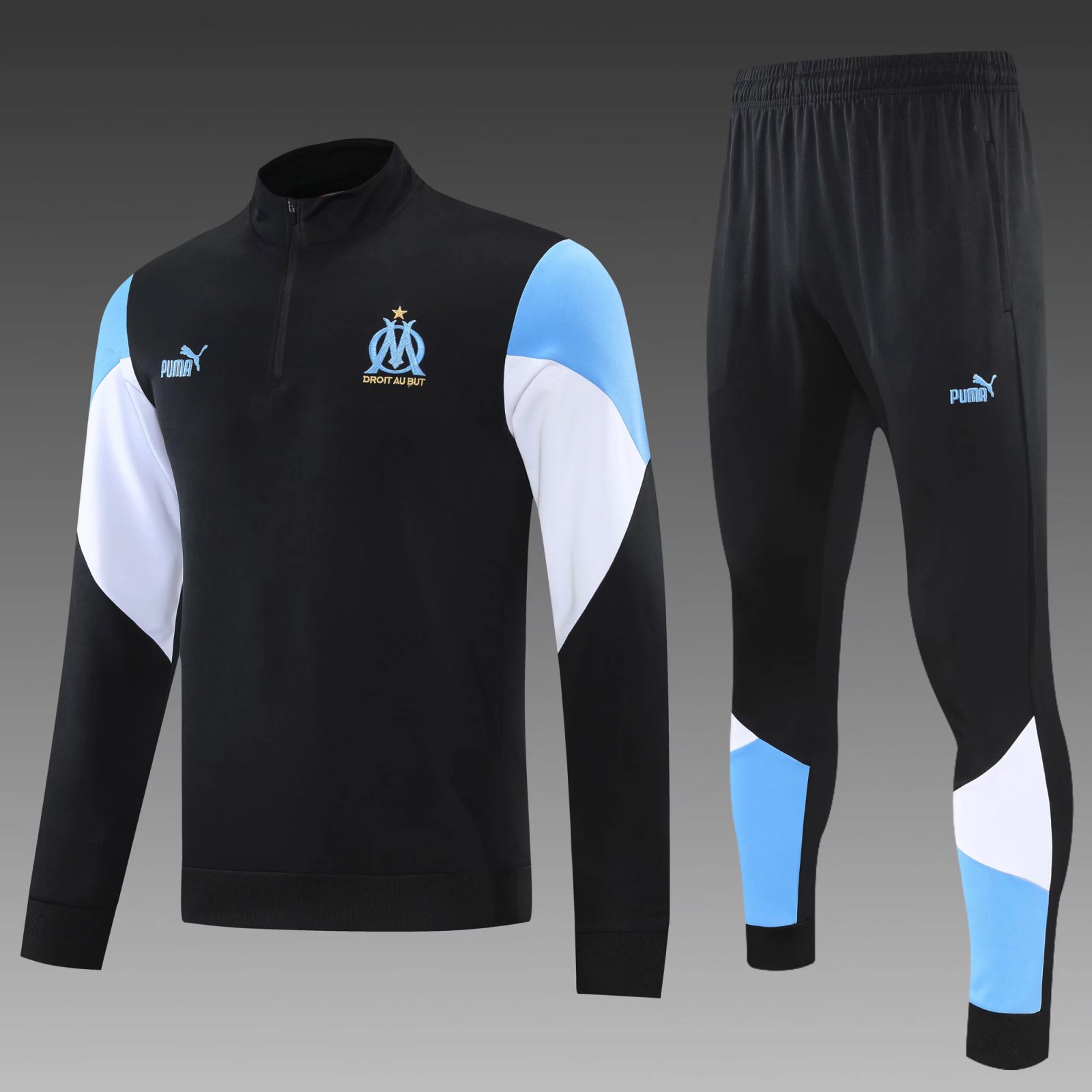 2021/22 Olympique de Marseille Blue & White Thailand Soccer Tracksuit Uniform-PO