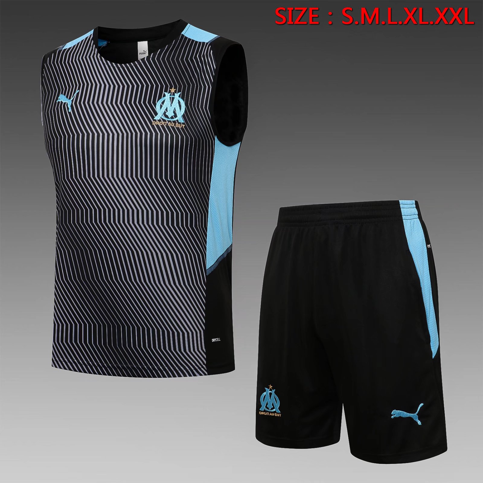 2021-2022 Olympique Marseille Blue & Gray Thailand Soccer Jersey Vest-815