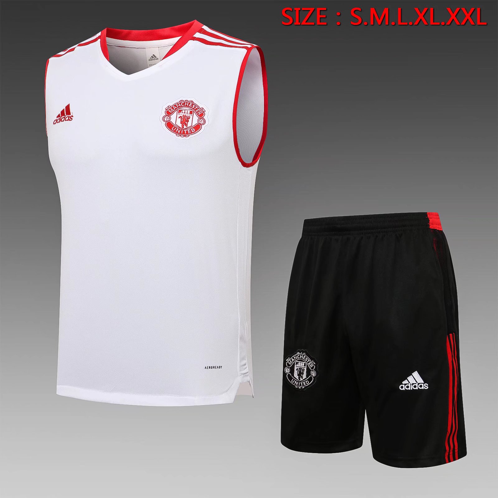 2021-2022 Manchester United White Shorts-Sleeve Thailand Soccer Jersey Vest-815
