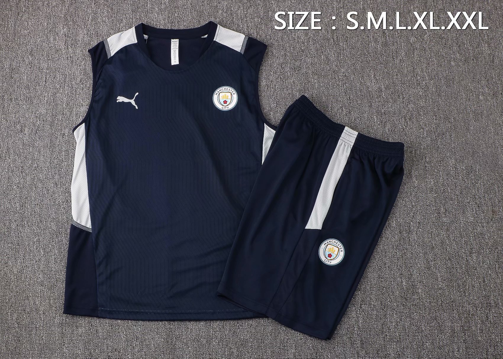 2021-2022 Manchester City Blue Shorts-Sleeve Thailand Soccer Jersey Vest-815