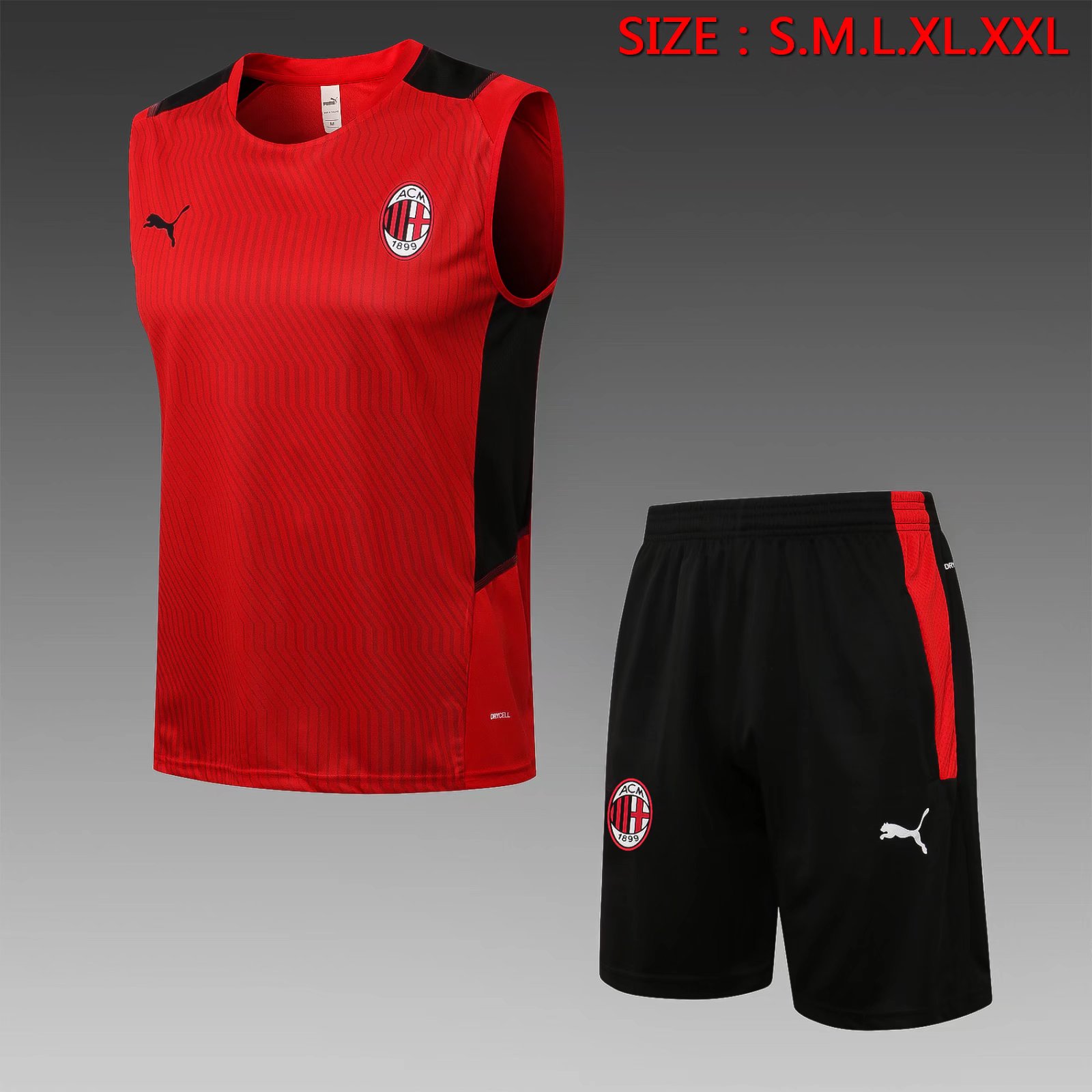 2021-2022 AC Milan Black & Red Shorts-Sleeve Thailand Soccer Jersey Vest-815