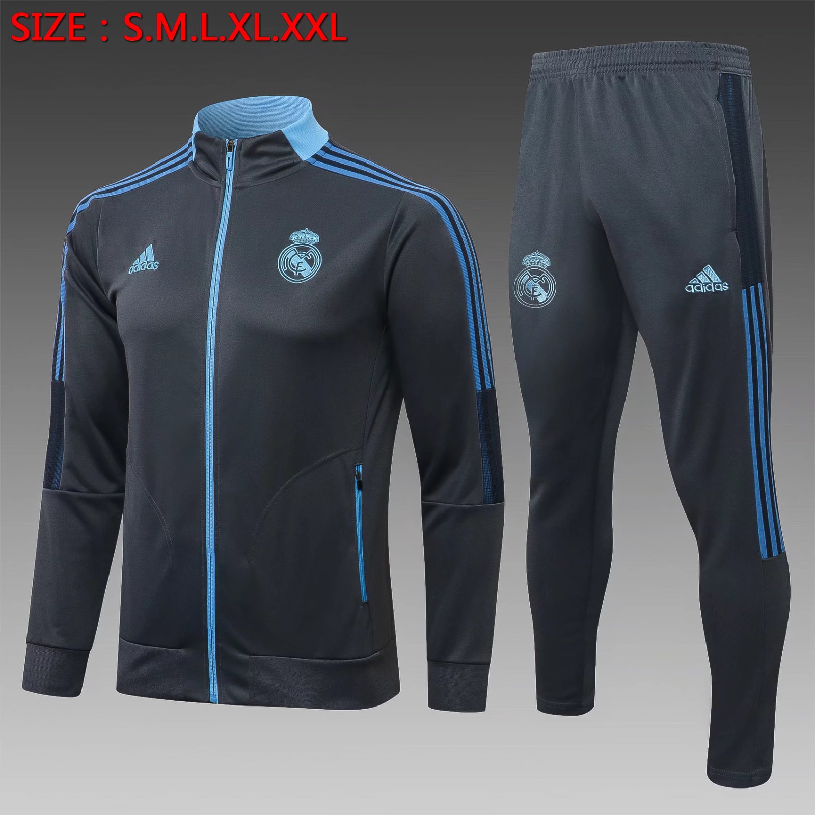 2021-22 Real Madrid Dark Gray Thailand Jacket Uniform-815