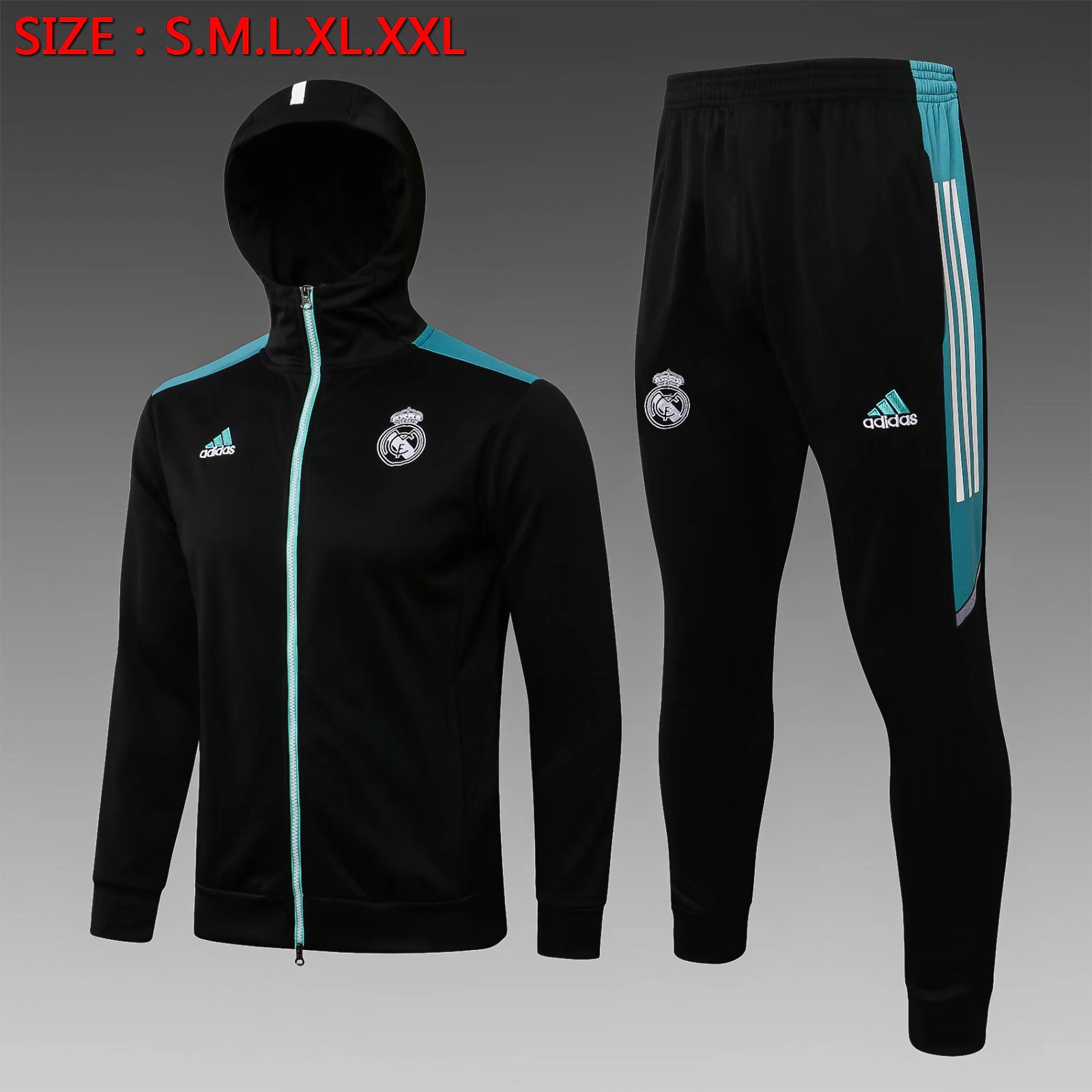 2021-22 Real Madrid Black Thailand Jacket Uniform With Hat-815