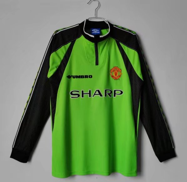 1998 Retro Version Manchester United Goalkeeper Green Thailand LS Soccer Jeesey AAA-710/811