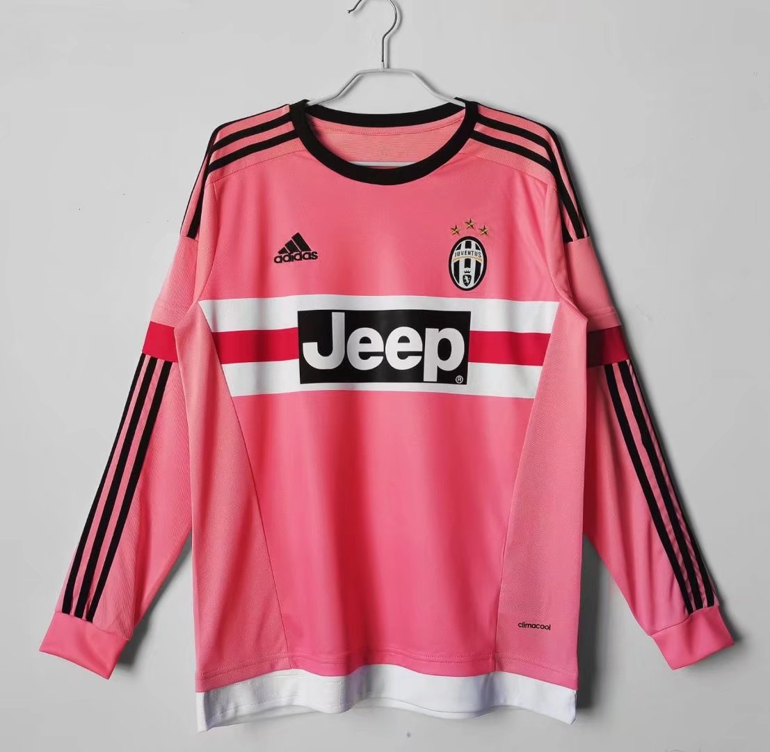 2015-16 Retro Version Juventus Away Pink LS Thailand LS Soccer Jersey AAA-710