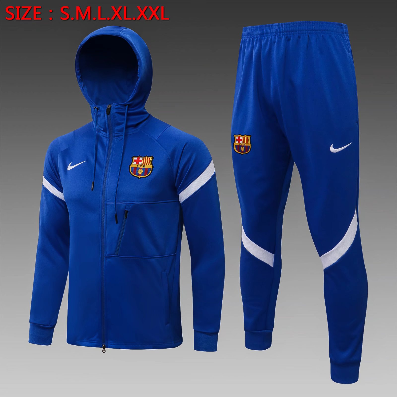 2021-2022 Barcelona Cai Blue High Collar Thailand Soccer Jacket Uniform With Hat-815