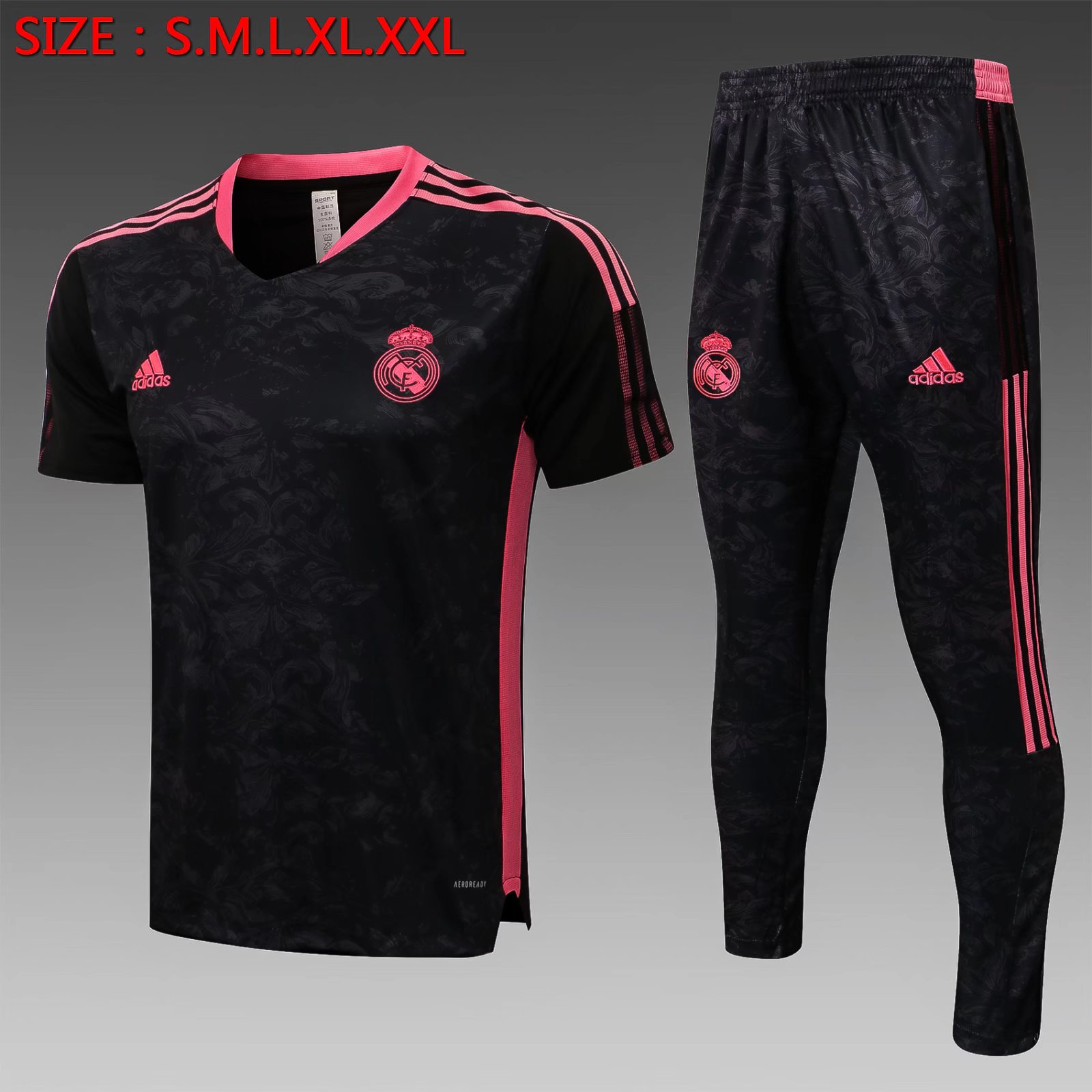 2021/2022 Real Madrid Black Shorts-Sleeve Thailand Tracksuit Uniform-815