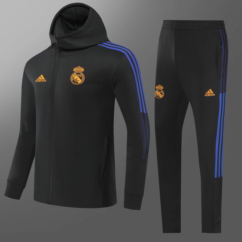 2021-22 Real Madrid Black With Orange Logo Thailand Jacket Uniform With Hat-GDP