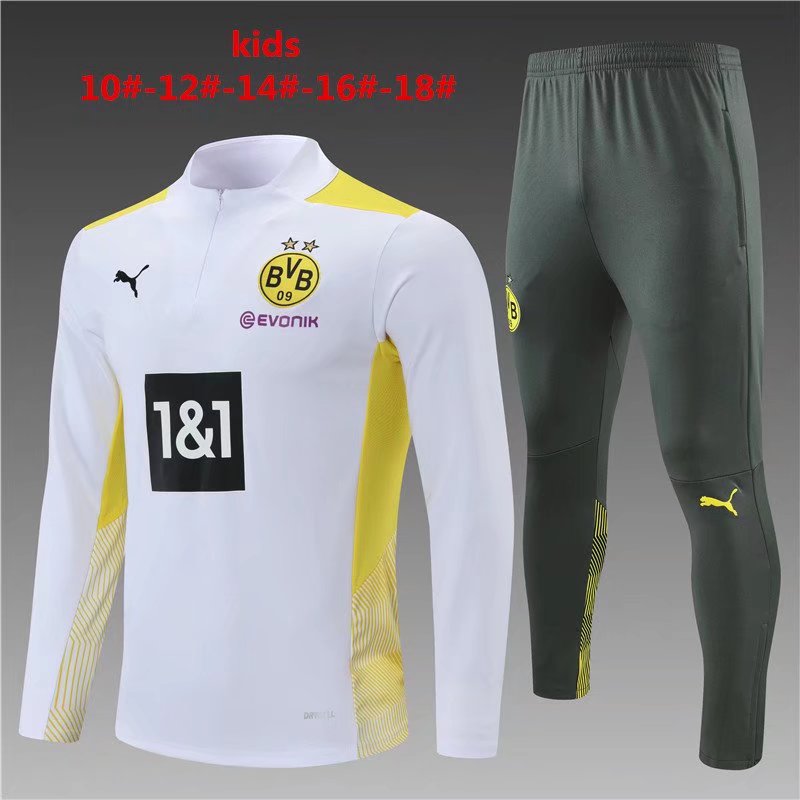 2021-22 Borussia Dortmund White Kids/Youth Soccer Tracksuit Uniform-801