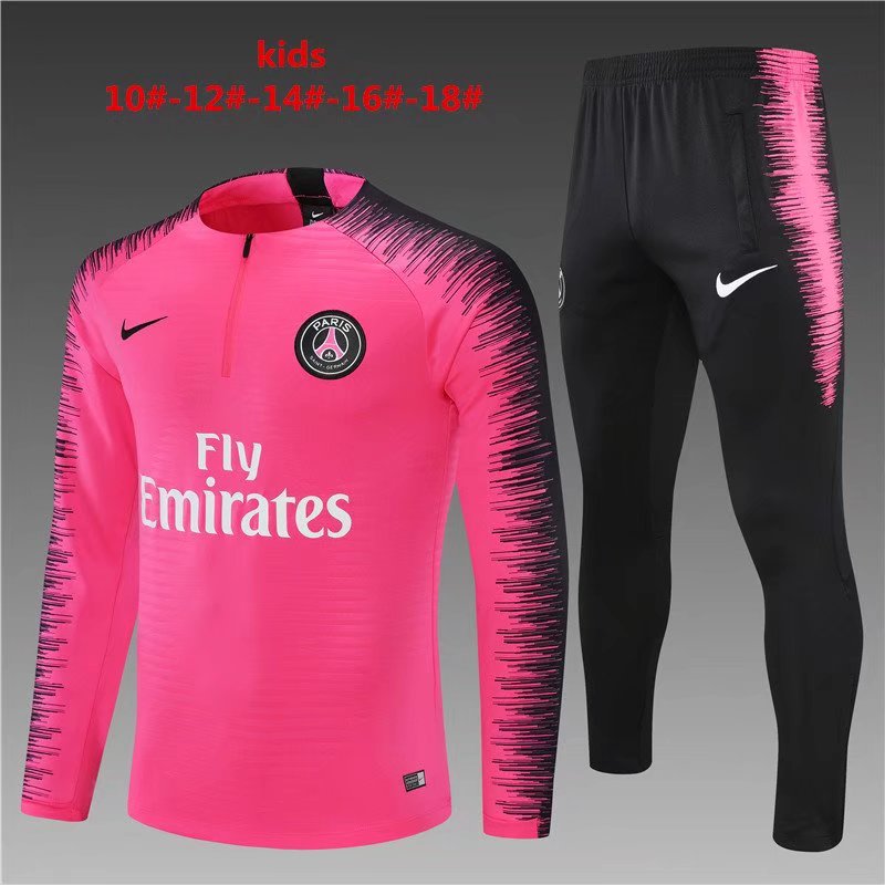 18-19 Paris SG Pink Thailand Youth/Kids Soccer Tracksuit Uniform-801