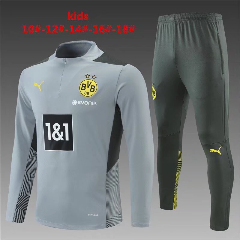 2021-22 Borussia Dortmund Gray Kids/Youth Soccer Tracksuit Uniform-801