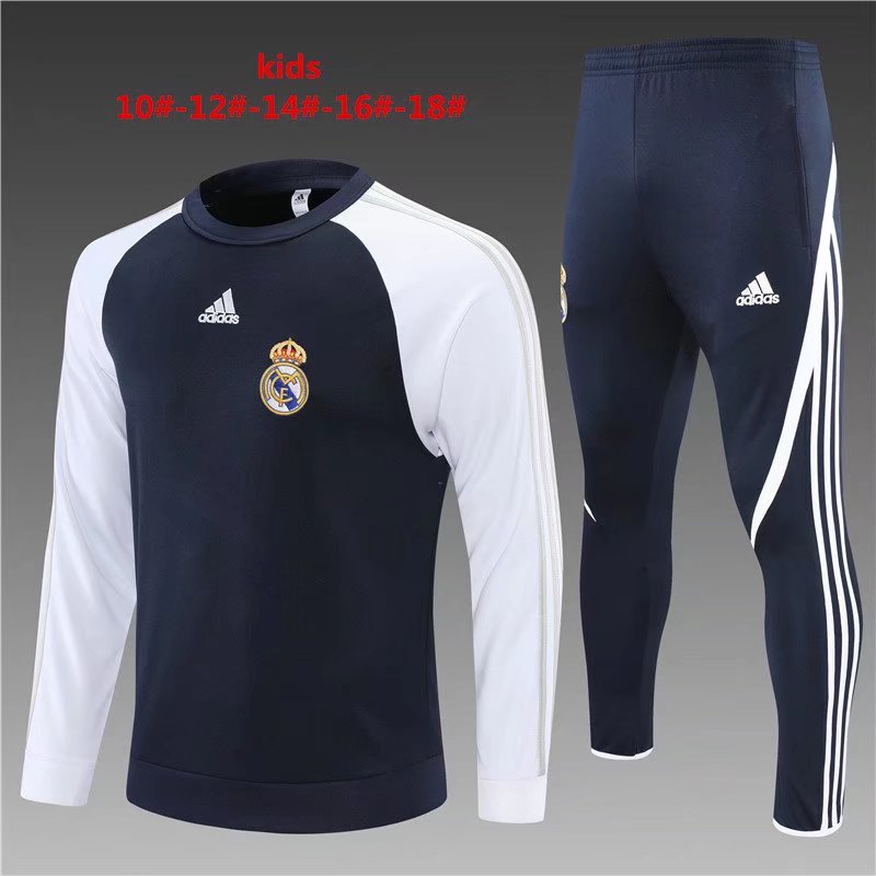 2021-22 Real Madrid Black & White Kids/Youth Soccer Tracksuit Uniform-801