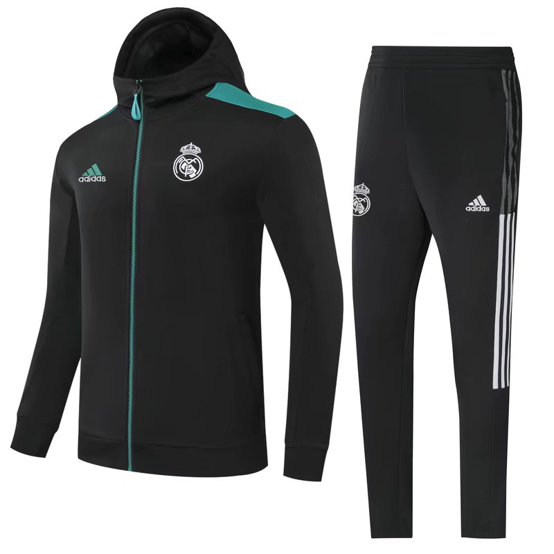 2021/22 Real Madrid Black Kids/Youth Soccer Jacket Uniform With Hat-GDP