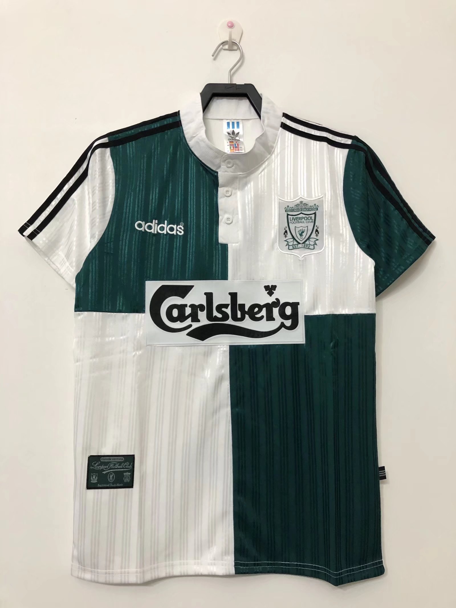 95-96 Retro Version Liverpool White & Green Thailand Soccer Jersey AAA-811/710