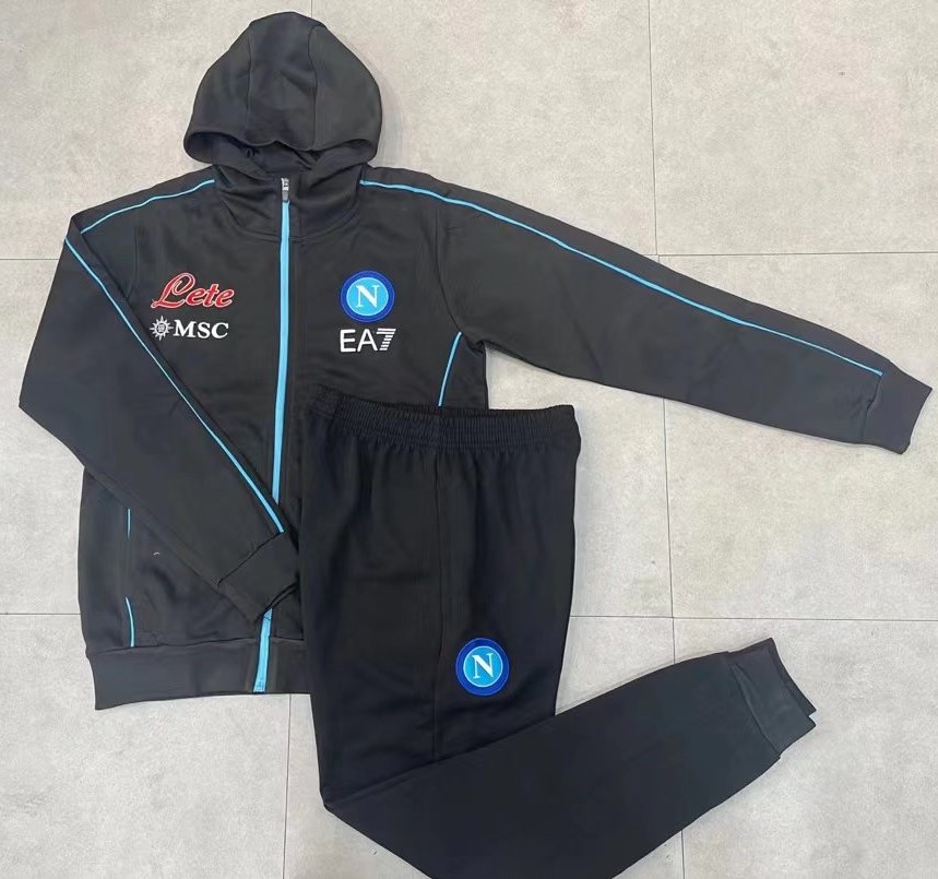 2021-22 Napoli Black Soccer Jacket Uniform With Hat-LH