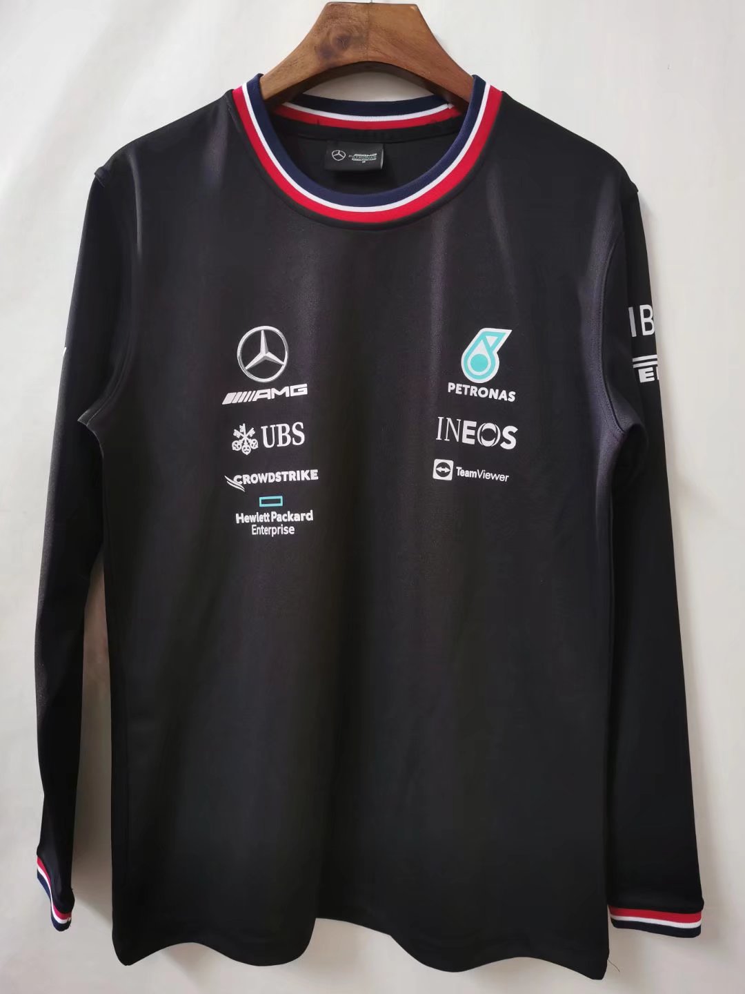 2021-2022 Mercedes Black Round Collar LS Formula One Racing Jersey-805