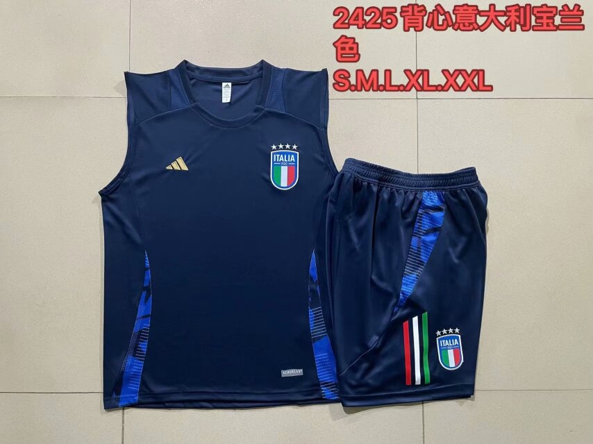 2024/25 Italy Royal Blue Shorts-Sleeve Thailand Soccer Tracksuit Vest Uniform-815