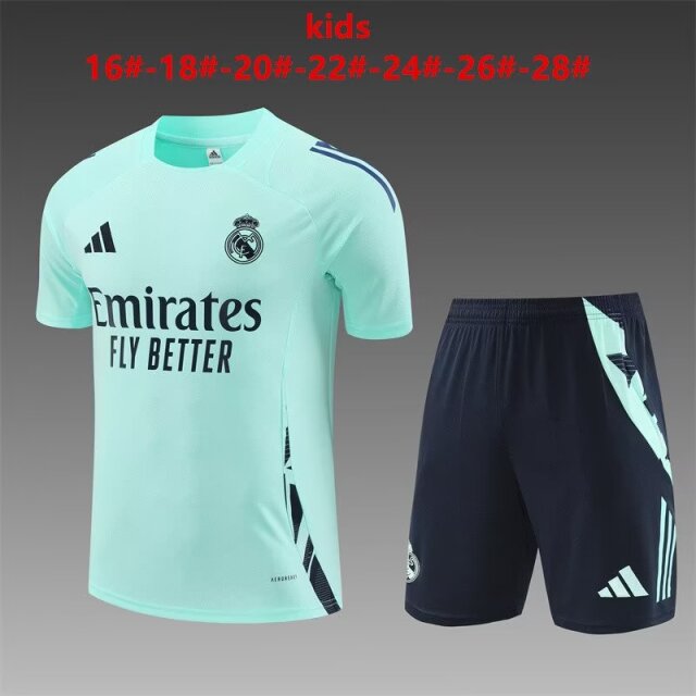 Kids 2024/25 Real Madrid Sky Blue Shorts-Sleeve Kids/Youth Soccer Tracksuit Uniform-801