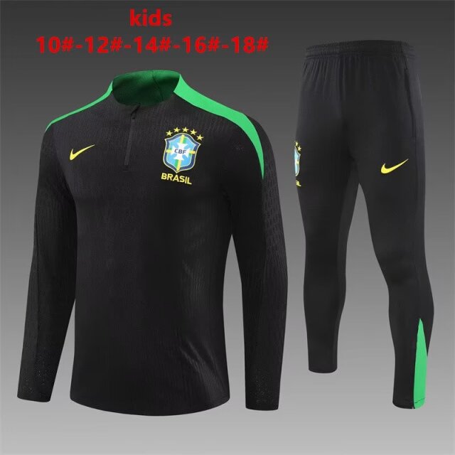 Player Version 2024/25 Brazil Black Kids/Youth Trackusit Uniform-801