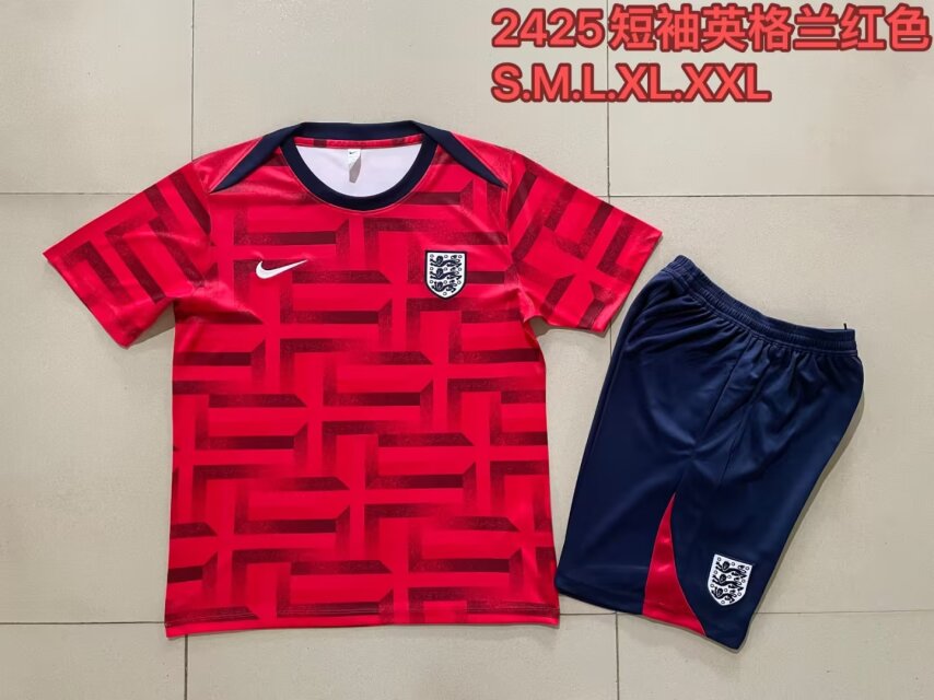 2024/25 England Red Shorts-Sleeve Thailand Soccer Tracksuit Uniform-815