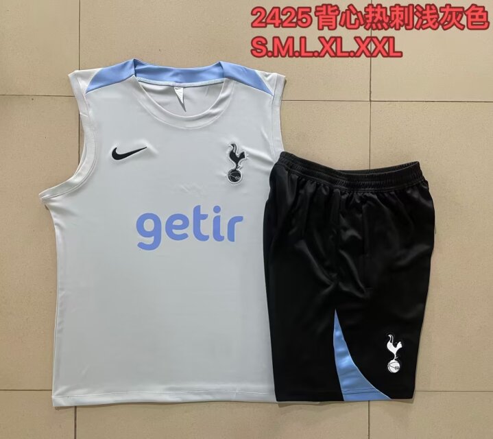 2024/25 Tottenham Hotspur Light Gray Shorts-sleeve Thailand Soccer Tracksuit Uniform-815