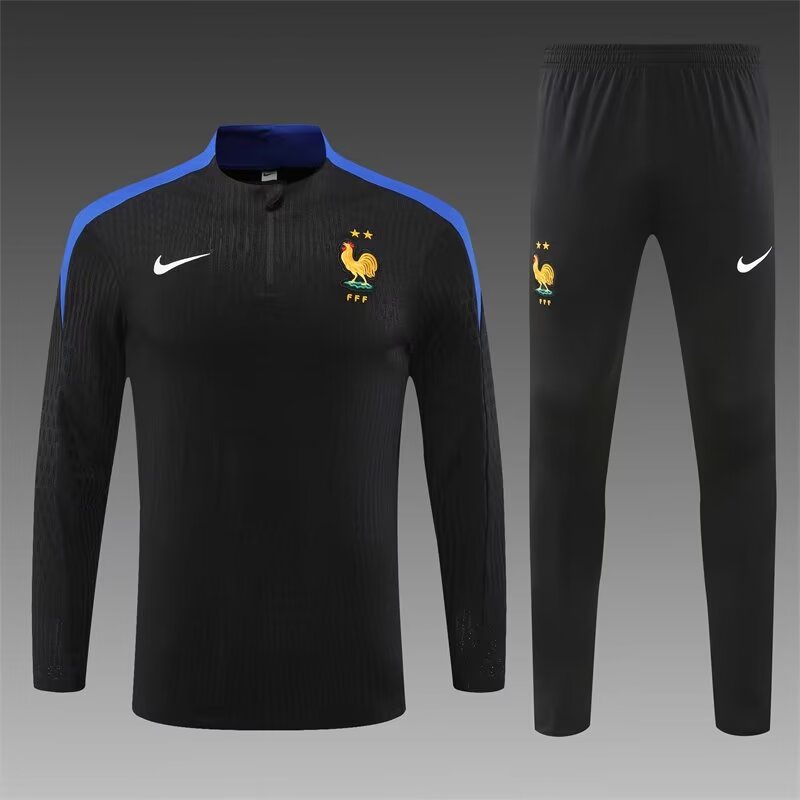 Player Version 2024-25 France Black Thailand Soccer Tracksuit Uniform-801