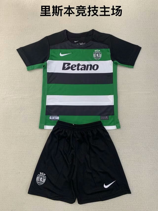 Kids 2024/25 Sporting Lisbon Home Black & Green Kids/Youth Soccer Uniform-208/BLY