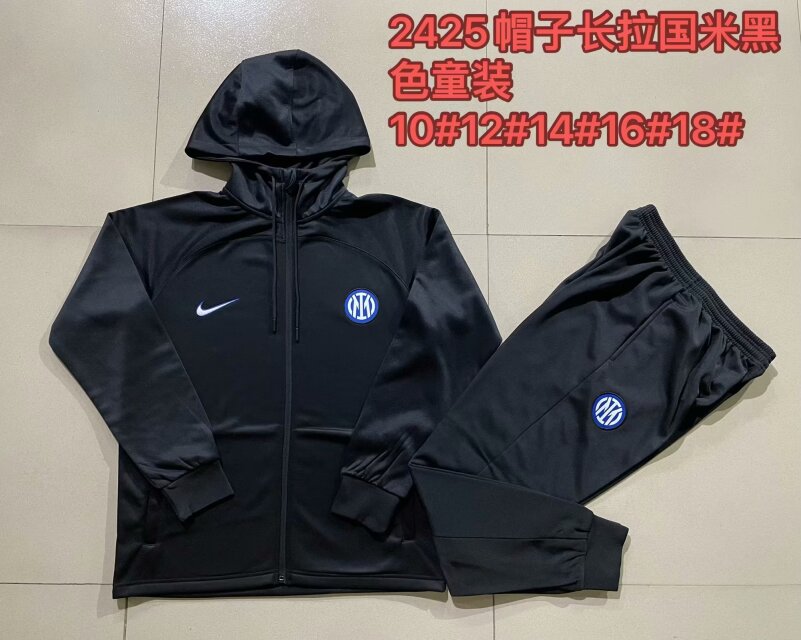 Kids 2024/25 Inter Milan Black Youth/Kids Soccer Jacket Uniform With Hat-815