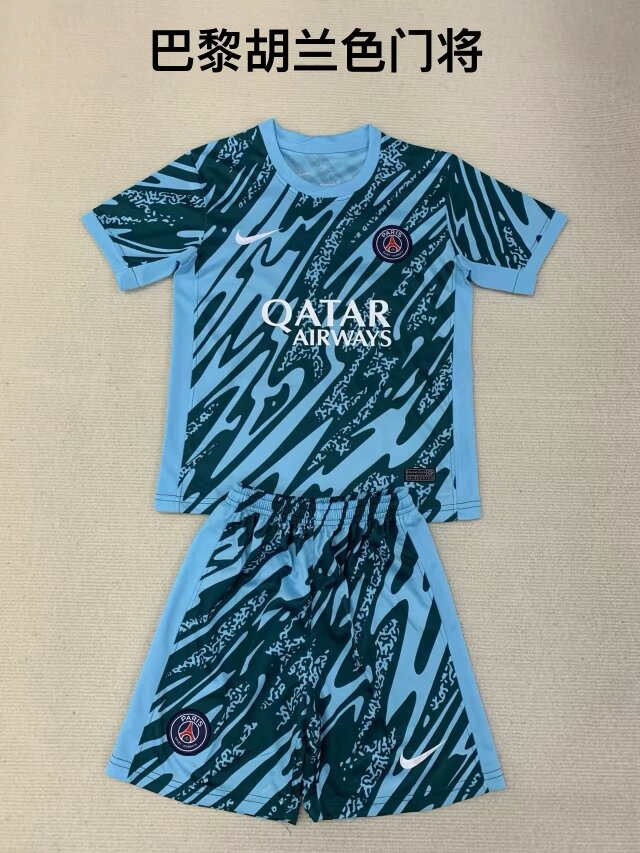 Kids 2024/25 Paris SG Goalkeeper Lake Blue Kids/Youth Soccer Uniform-208