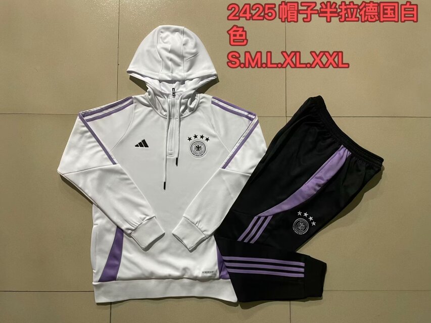 2024/25 Germany White Thailand Soccer Tracksuit Uniform With Hat-815