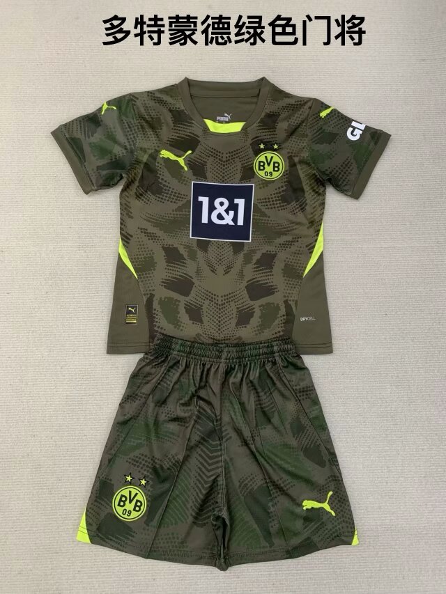 Kids 2024/25 Borussia Dortumund Goalkeeper Green Kids/Youth Soccer Uniform-208