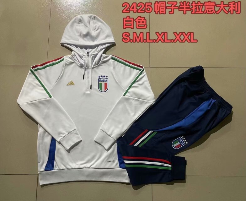 2024/25 Italy White Soccer Tracksuit Uniform Hoodies-815