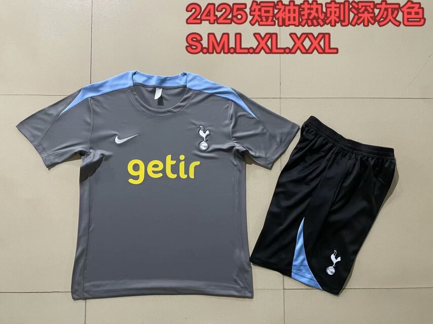 2024/25 Tottenham Hotspur Dark Gray Shorts-sleeve Thailand Soccer Tracksuit Uniform-815