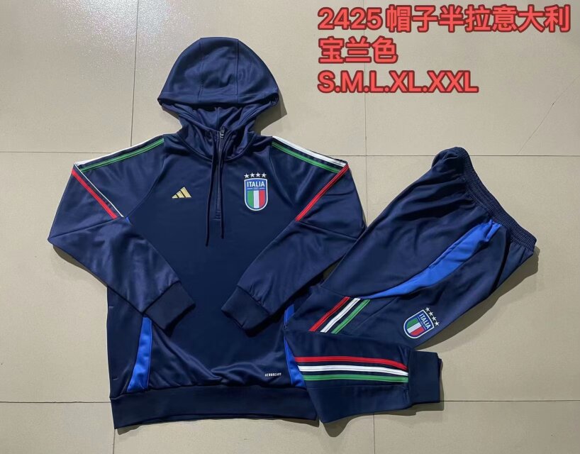 2024/25 Italy Royal Blue Soccer Tracksuit Uniform Hoodies-815