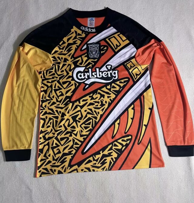 1995-96 Retro Version Liverpool Goalkeeper Orange & Yellow LS Thailand Soccer Jersey AAA-1095