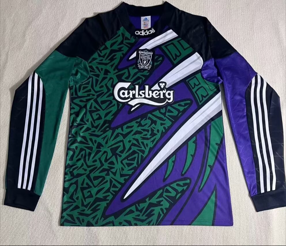 1995-96 Retro Version Liverpool Goalkeeper Purple & Green LS Thailand Soccer Jersey AAA-1095