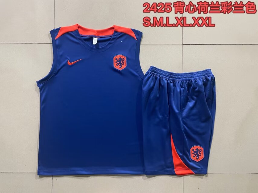 2024/25 Netherlands Blue Shorts-Sleeve Thailand Soccer Tracksuit Vest Uniform-815