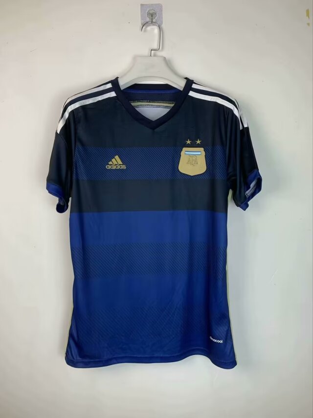 With letter 2014 Retro Version Argentina Away Blue & White Thailand Soccer Jersey AAA-601/410