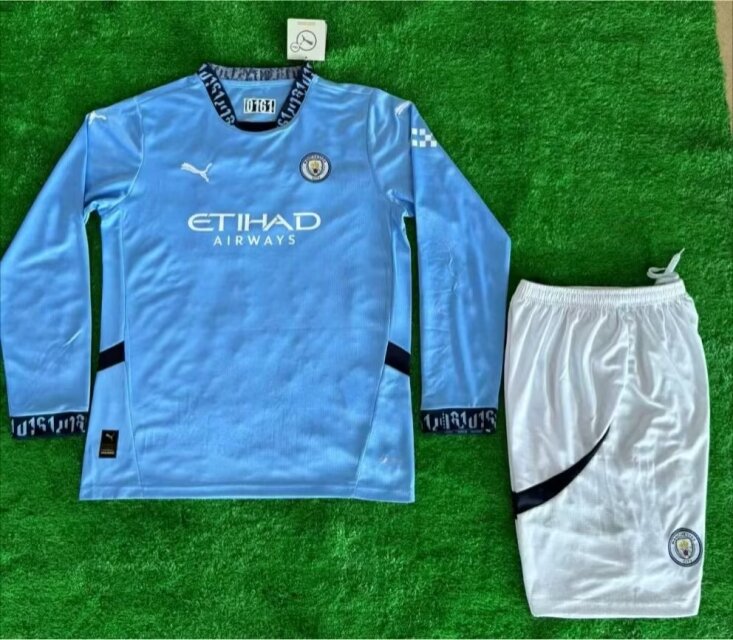 Kid 2024/25 Manchester City Home Blue LS Kid/Youth Soccer Uniform-BY