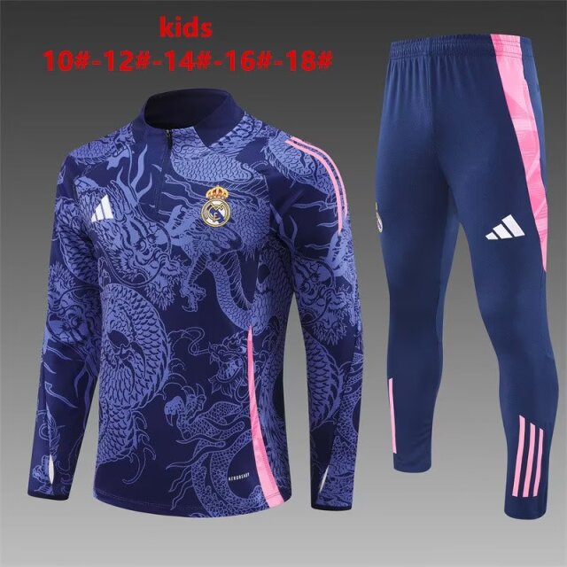 Kids 2024/25 Special Version Real Madrid Blue & Purple Kids/Youth Soccer Tracksuit Uniform-801