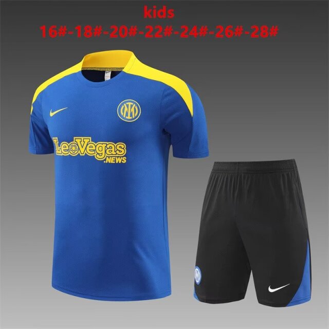 Kids 2024-25 Inter Milan CaiBlue Shorts-Sleeve Kids/Youth Tracksuit Uniform-801