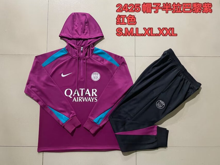 2024/25 Paris SG Purple Soccer Tracksuit Uniform With Hat-815