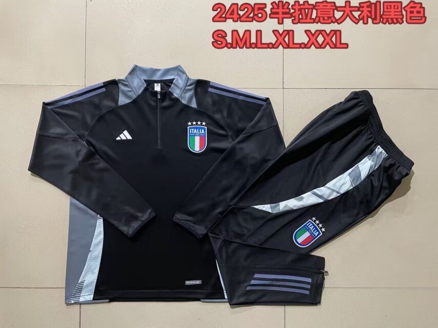 2024/25 Italy Black Soccer Tracksuit Uniform-815